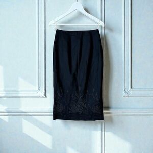 Embroidered Black Linen Skirt